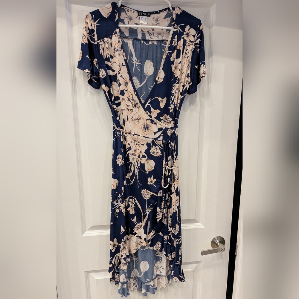 Floral Wrap Dress in Navy and Cream